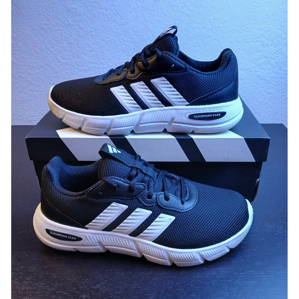 Adidas Cloudfoam Flex Arch Rise Mens Running Shoes Black White AHQ4960 Size 7.5W